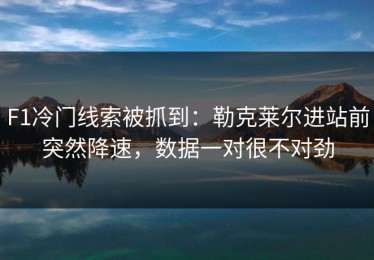 F1冷门线索被抓到：勒克莱尔进站前突然降速，数据一对很不对劲