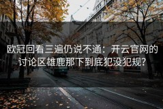 欧冠回看三遍仍说不通：开云官网的讨论区雄鹿那下到底犯没犯规？
